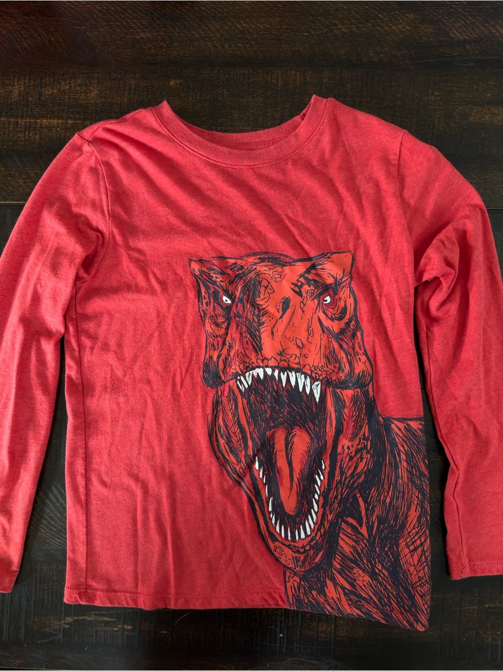 Cat & Jack Red Long-Sleeve Tee with Roaring Dino Graphic